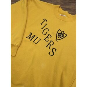 Vtg 80s Dodger Missouri Tigers Mizzou NCAA Crewneck Sweatshirt Gold LRG *Cropped